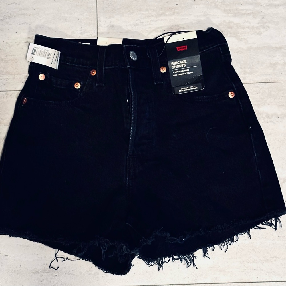 Levi's Black High-Waisted Jean Shorts Distressed Hem